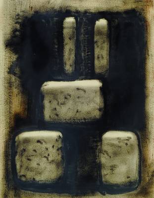 Baukhage, Gerd, 1911-1998, Mauer, Mischtechnik auf Papier, rechts unten monogrammiert und datiert 64, ca. 60x48cm, PP, unter Glas, Rahmen