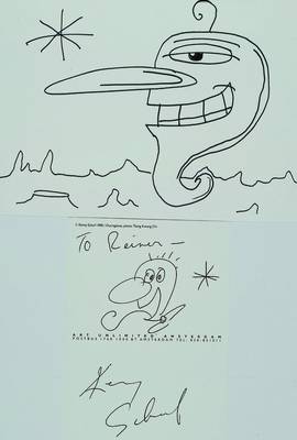 Kenny Scharf, geb. 1958, zwei Zeichnungen, davon eine handsigniert, eine mit Widmung: "To Reiner" auf der Rückseite eines ...
