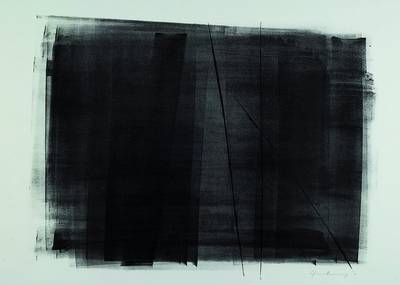 Hans Hartung, 1904 Leipzig - 1989 Antibes, abstrakte Komposition, Farblithographie, handsigniert, ca. 65x52cm, unter Glas gerahmt