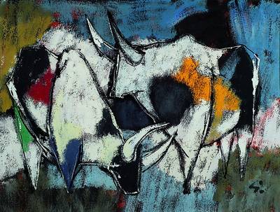 Heinrich Arrigo Wittler, 1918-1979, Stiere, Mischtechnik auf Tonpapier, rechts unten signiert, ca. 45x60cm, unter Glas, Rahmen