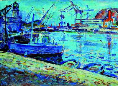 Max Agostini, 1914-1997, Hafenansicht in Südfrankreich, Öl/Lwd, rechts unten signiert, ca. 46x65cm, Rahmen