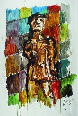 Markus Lüpertz, geb. 1941, Mischtechnik, Siebdruck übermalt mit Gouache, hier: Abbildung des Apoll, Blattgr. ca. 107x76 cm, PP, Gesamt 113x87 cm