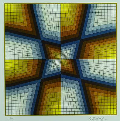 Vasarely, Victor, 1906-1997, Lithographie, geom. Komposition, num. 26/80, handsigniert, ca. 41x41 cm, unter Glas, Rahmen