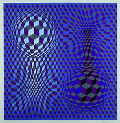 Vasarely, Victor, 1906-1997, Lithographie, geom. Komposition, num. 87/125, handsigniert, ca. 50x50 cm, unter Glas, Rahmen