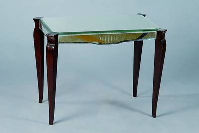 Beistelltisch, Frankreich, um 1930, Art-Deco, Beine ebonisiertes Holz mit verspiegelter Platte, ca. 50x65x42 cm