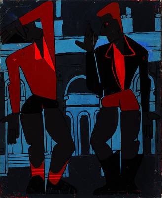 Rudi Baerwind, 1910-1982 Mannheim, zwei Männer, Öl/Lwd, mittig unten signiert und datiert 56, ca. 60x50cm, leichtere Oberflächenschäden