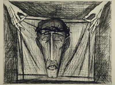 Bernard Buffet, 1928-1999, Le passion du Christ, Lithographie, handsigniert und bezeichnet E.A., ca. 50x63 cm, leicht gebräunt, Riss an der unteren ...