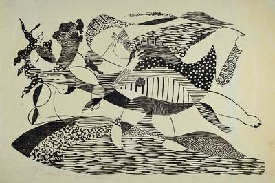Rudi Baerwind, 1910-1982 Mannheim, Studium in Berlin, München und Paris, war Schüler von Fernand Leger, hier: Die Windsbraut, Holzschnitt auf ...