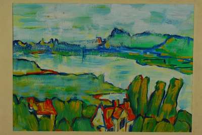 Mathias Barz, 1895-1982, Landschaft am See, Gouache auf Papier, auf dem Passepartout signiert, ca. 22x31 cm