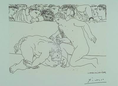 Reproduktion nach Pablo Picasso, 1881-1973, "Besiegter Minotaurus", Lithographie nach der Auflage Suite Vollard, 300 Exemplare auf Velin, ...