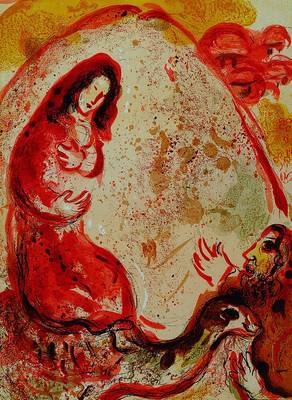 Marc Chagall, 1887-1985, "Rahel entwendet die Götzenbilder ihres Vaters", original Farblithographie aus Bibel II, Verve 37/38, Mourlot ...