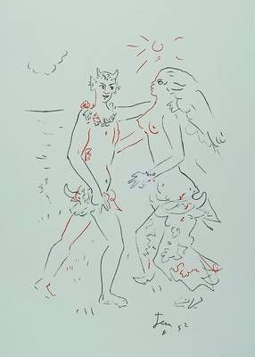Jean Cocteau, 1889-1963, "L´apes-midi d´un faune", original Farblithographie, im Stein signiert und datiert 52, Mourlot Paris, Motiv ca. ...