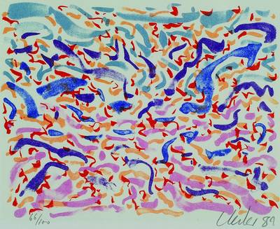 Günther Uecker, geb. 1930 Wendorf, Farblithographie, signiert und nummeriert 66/150, datiert 89, Blattgr. ca. 40.5x40.5 cm,unter Glas gerahmt