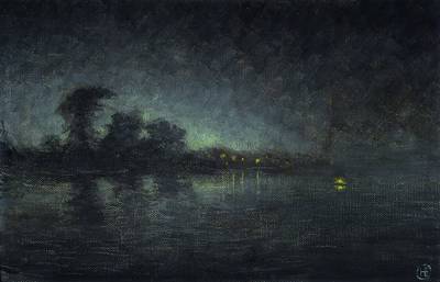 Hans Eriksen, 1912-1982, dänischer Künstler, hier: Küstenszene in der Dämmerung, Öl/Hartfaser, signiert, ca. 20.5x31 cm, Rahmen