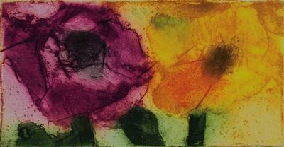 Klaus Fussmann, geb. 1938 Velbert, Farbradierung, Rosen, handsigniert und nummeriert 180/200, Blattgr. ca. 14,5x15 cm