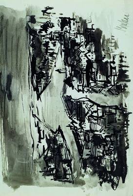 Walter Bernstein, 1901-1981 Neunkirchen/Saar, Stadt am Fluß, Tuschfeder aquarelliert auf Papier, rechts unten signiert, ca. 25x32cm