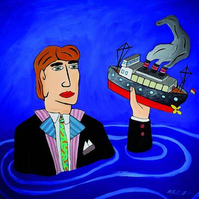 Moritz Götze, geb. 1964, Acryl/Lwd., "Gulliver rettet mal wieder was", 1996, signiert, rückseitig bez., ca. 100x100 cm