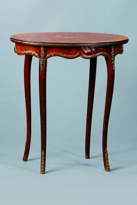 ovaler Tisch, Intarsien im Blumenmuster, ca.62x37x57 cm