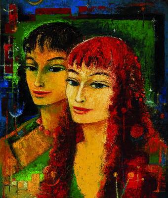 Wilhelm Julius Blume, 1913-1987, Zwei Frauen, Öl/Malkarton, expressiver pastoser Farbauftrag, rückseitig Nachlaßstempel, ca. 70x60cm, Rahmen