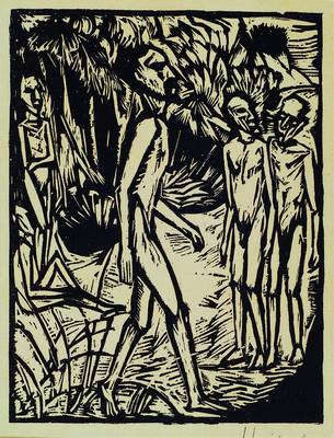 Erich Heckel, 1883-1970, Männer am Strand, Holzschnitt von 1919, rechts unten handsigniert, ca. 17x13cm, leicht gebräunt