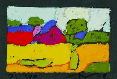 Klaus Fussmann, geb. 1938, Farblinolschnitt,Raps bei Hasselberg, signiert und nummeriert 71/200, Blattgr. ca. 11,5x16 cm