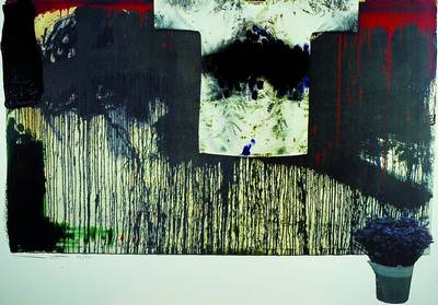 Hermann Nitsch, geb. 1938, Farblithographie handübermalt mit Acryl, Aquarell-Fedrigoni Papier auf Untergrundkarton fixiert, 1991, handsigniert und ...