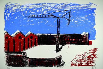 Markus Lüpertz, geb. 1941, "Kran", Farblithographie auf Bütten, 2013, handsigniert und nummeriert e.a., Auflage 100,Blattgr. ca. 81x120 cm