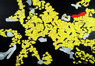 Karin Maas, geb. 1952, regionale u. überregionale Künstlerin, hier: "Goldgrube", Acryl/Lwd., handsigniert, ca. 70x100 cm