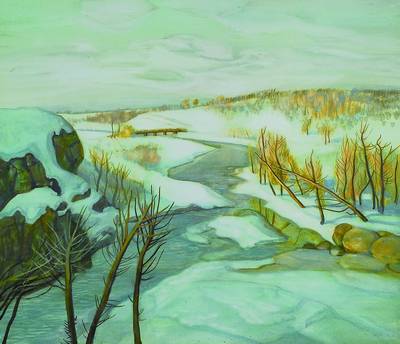 Vasil Antonov Stoilov, 1904-1990, Winterlandschaft, Aquarell/Papier, rechts unten signiert, Signatur stark verblasst, ca. 55x64 cm, PP, unter Glas ...