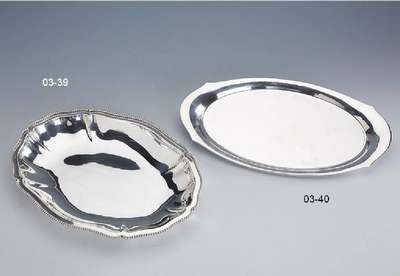 Ovale Anbietschale, 835er Silber, deutsch, WTB = Wilhelm Binder Schwäbisch-Gmünd, Rand mit Perlleistenverz., ca. 32 x 23 cm, ca. 491 g