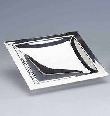 Anbietschale, 925er Silber, Italien, quadratische Form, schlichte, elegante Ausführung, ca. 20 x 20 cm, ca. 397 g