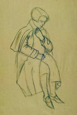 Karl Hubbuch, 1891-1979, Tuschezeichnung auf Papier, Model sitzend im Mantel (Marianne?), wohl 1928/1929, signiert, ca. 42.7x30 cm, unter Glas gerahmt