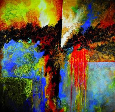 Marion Schmidt, geb. 1963 Eschwege, "The storm", Acryl/Öl/Lwd., signiert und rückseitig gestempelt, ca. 100x100 cm