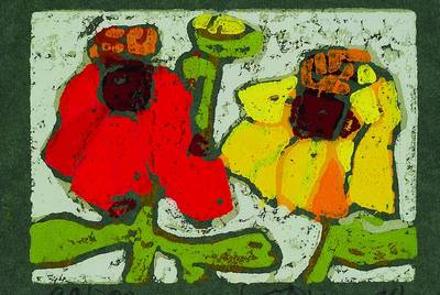 Klaus Fussmann, geb. 1938 Velbert, Farblinolschnitt, Zinnien, 2010, signiert und nummeriert 90/200, Blattgr. ca. 14.5x19 cm
