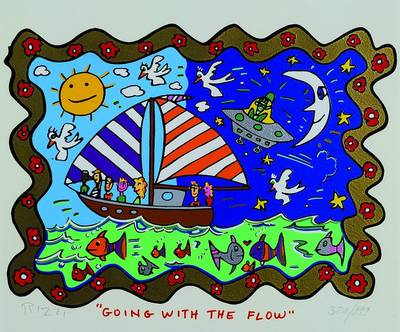 James Rizzi, 1950-2011 New York, Going with the flow, Farbsiebdruck, handsigniert, num. 381/999, mit Zertifikat, ca. 20x27cm, unter Glas, Rahmen