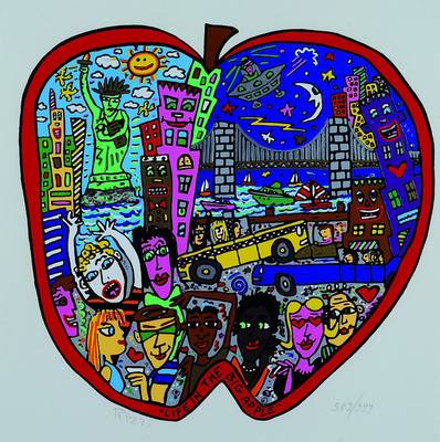 James Rizzi, 1950-2011 New York, Life in the big apple, Farbsiebdruck, handsigniert, num. 389/999, mit Zertifikat, ca. 24x24cm, unter Glas, Rahmen