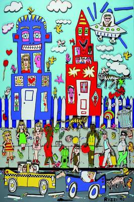 James Rizzi, 1950-2011 New York, belebtes Stadtmotiv bei Tag, Siebdruck auf Leinwand, darauf 3D-Holzfiguren magnetisch befestigt, Elemente vielseitig ...