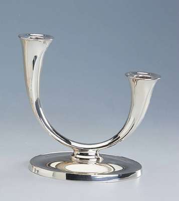 2-armiger Kerzenleuchter, deutsch, Wilkens Bremen, 830er Silber, gefüllt, H ca. 18 cm, B ca. 17 cm