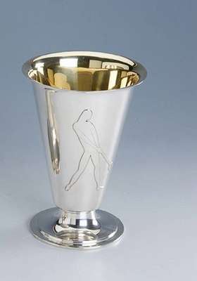 Art-Deco-Vase/Golfpokal, 830er Silber, Meistermarke Just Andersen, Dänemark 1930er Jahre, Kopenhagen, innenvergoldet, H ca. 18 cm, selten, ...