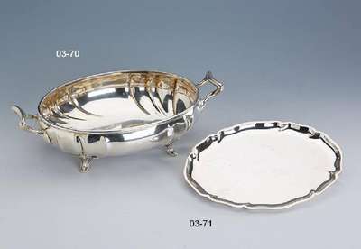 Große Anbietschale, 800er Silber, Koch&Bergfeld, Barockstil, Wandung 12-fach in sich partiell gebogt, Griff und Füsse geschweift, ca. 34 x 19 cm, ...