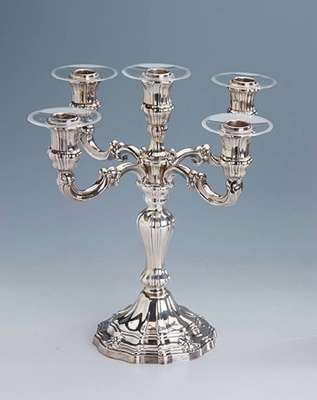 Kerzenleuchter, Grimminger/Schwäbisch Gmünd um1930, 925er Silber, reiner Barockstil, vielfach geschweift, Akanthusblattverz., in sich 10-fach ...