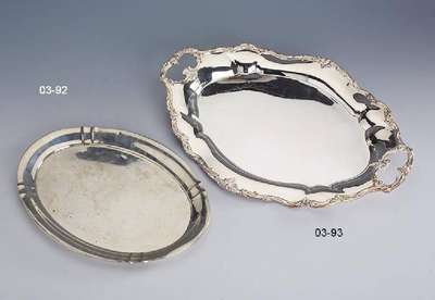 Ovales Tablett, 800er Silber, um 1930, ca. 340 g, glatte Form, Rand gewellt, ca. 30 x 21 cm
