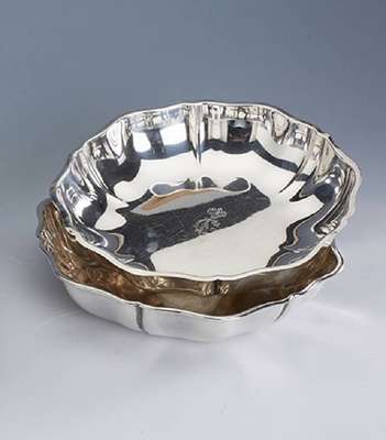 Schalenpaar, Wilkens Bremen, um 1910, 830er und 835er Silber, 1 x Bes.-Monogr. einerkönigl. Hoheit CF, zus. ca. 730 g, Barockstil,leicht ...