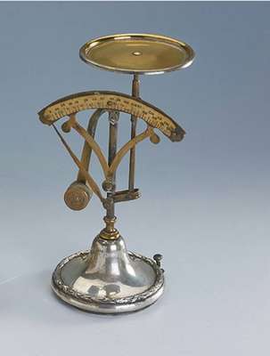 Briefwaage, deutsch um 1910, 800er Silber, Fuß Silber mit Feineinstellung, Meistermarke Julius Herz, selten, passend zu Kat-Nr. 03-195