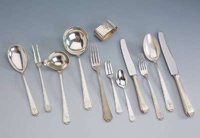 Besteck für 12 Personen, 800er Silber, deutsch/Pforzheim um 1932, Meistermarke Lutz &Weiss, best. aus: 12 Menuegabeln, 12 Menuemesser (Klingen ...