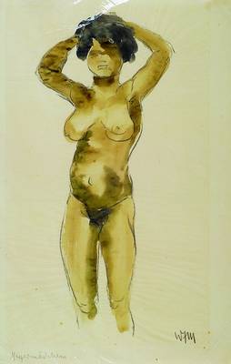 Walter Schulz-Mantam, 1889-1965, stehender Mädchenakt, Aquarell, unten rechts monogrammiert, unten links betitelt: "Negermädchen", ...