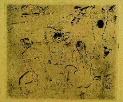 Hans Purrmann, 1880 Speyer - 1966, Sommer, vier badende Frauen, Kaltnadelradierung von 1918, re. u. mit Bleistift handsigniert, altersbedingt ...