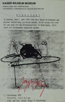 Joseph Beuys, 1921-1996, "Diebstahl", Offset, handsigniert, 1974/77, anlässlich Diebstahlsuche Kaiser Wilhelm Museum Krefeld, vgl. ...