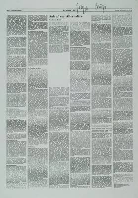 Joseph Beuys, 1921-1996, "Aufruf zur Alternative", Siebdruck, 1979, Siebdruckreproduktion d. Zeitungsartikel der "Frankfurter ...