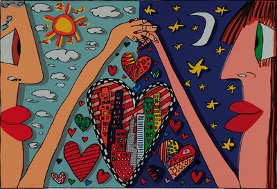 James Rizzi, 1950-2011, "Love is in the Air", original Farblithographie von 1989 auf Bütten, handsigniert, Motiv ca. 27.5x38.5 cm, ...
